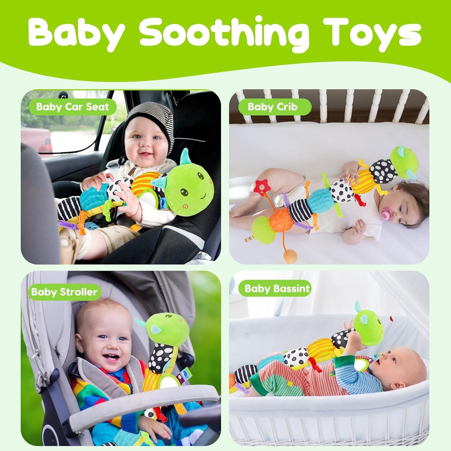 Baby Sensory Toy 0-6 Month Music Animal Stuffed Plush Caterpillar Toy for Infant 0-3-6 Month Tummy Time with Baby Mirror Crinkle Rattle for 6-12 Month Easter Toy for Newborn Boys Girls Birthday Gifts