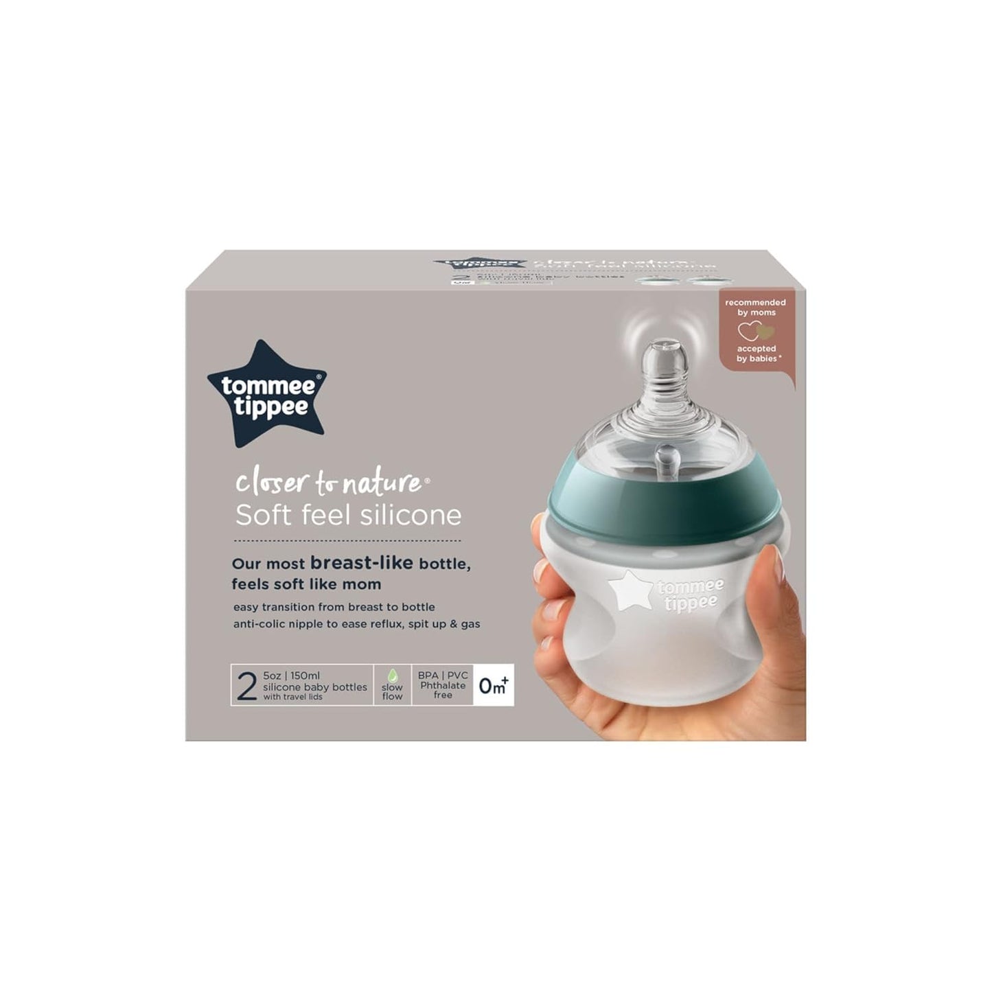 Natural Start anti Colic BPA Free Silicone Baby Bottles, 5Oz, Newborn 0+ Months, Silicone Feels like Mother'S Skin, Slow Flow Breast-Like Teat, Pack of 2