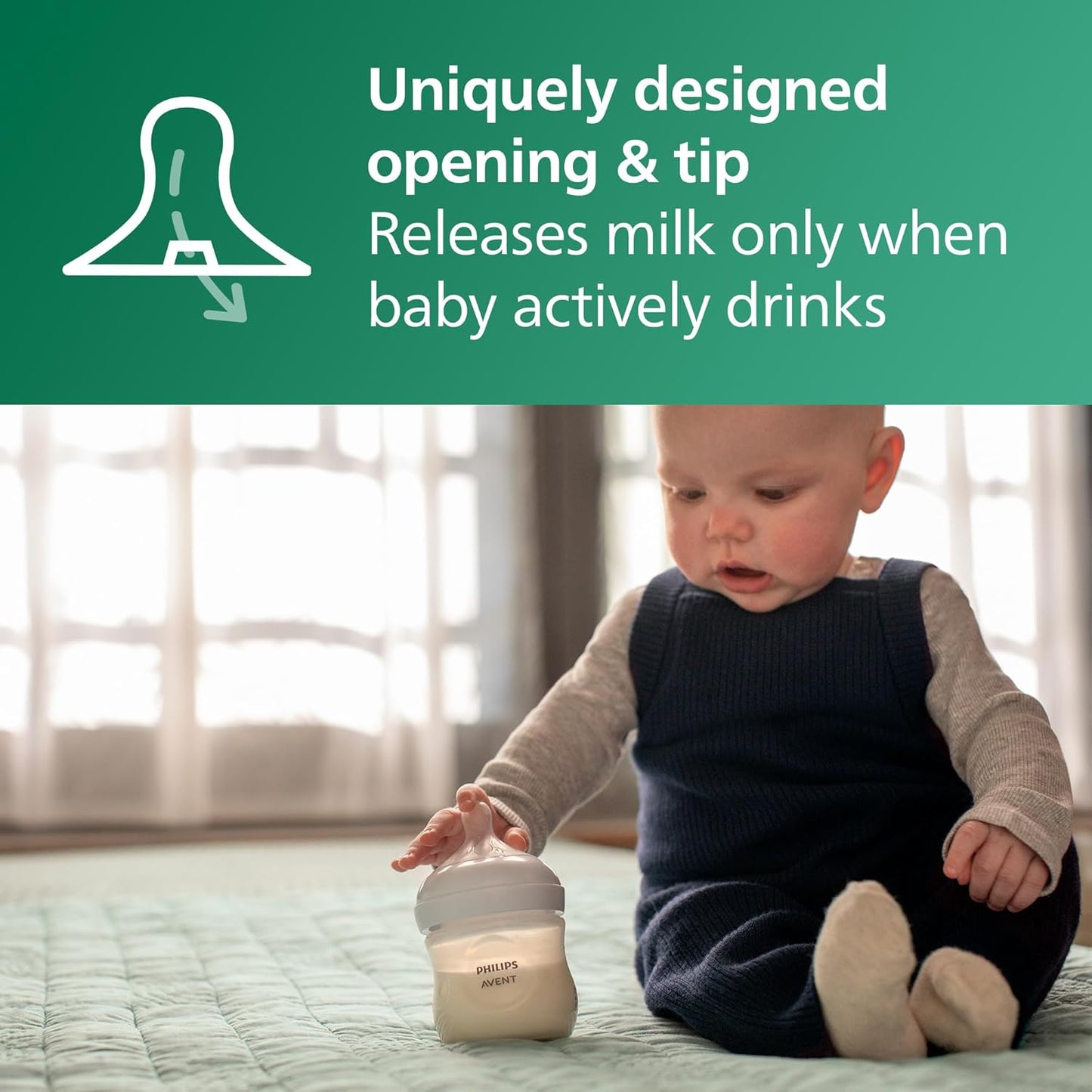 Philips Natural Glass Baby Bottles with Natural Response Nipples (Slow Flow, Flow 2), 4Oz, 4-Pack, SCY910/04