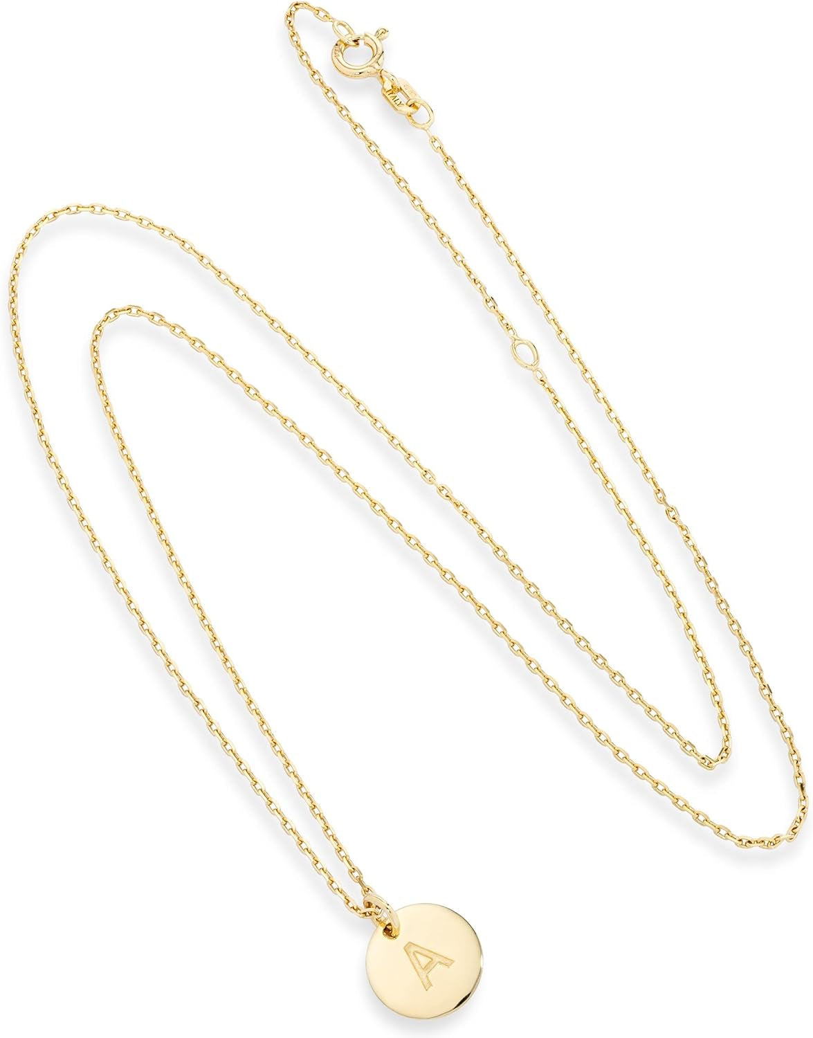 925 Sterling Silver or 18K Yellow Gold Plated Dainty round Initial Pendant Necklace for Women, Adjustable Chain 18 to 20 Inch, Letters A-Z, Made in Italy