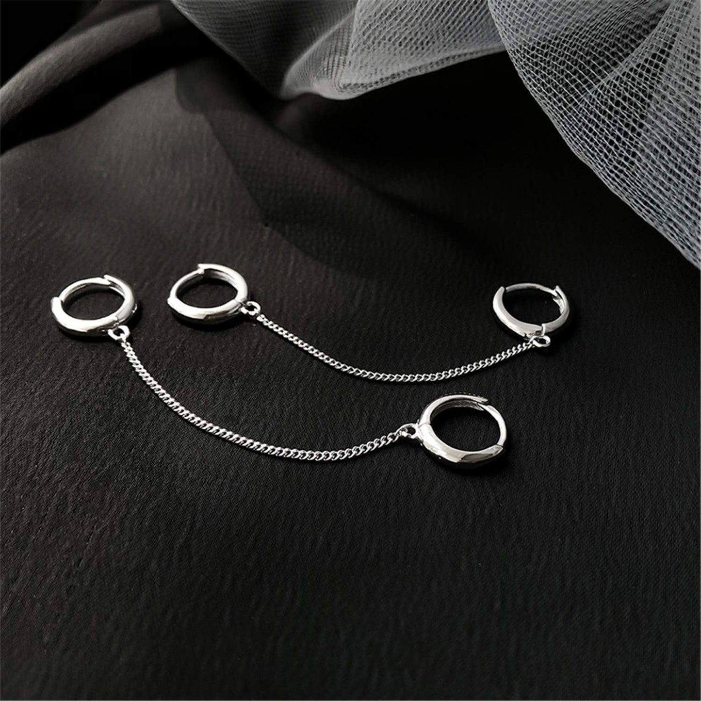 Unique Small Silver Chain Handcuff Hoop Earrings Double Piercing Dangle Drop Cartilage Earrings Chic Chain Huggie Hoop Earrings for Men Women Statement Jewelry Gifts