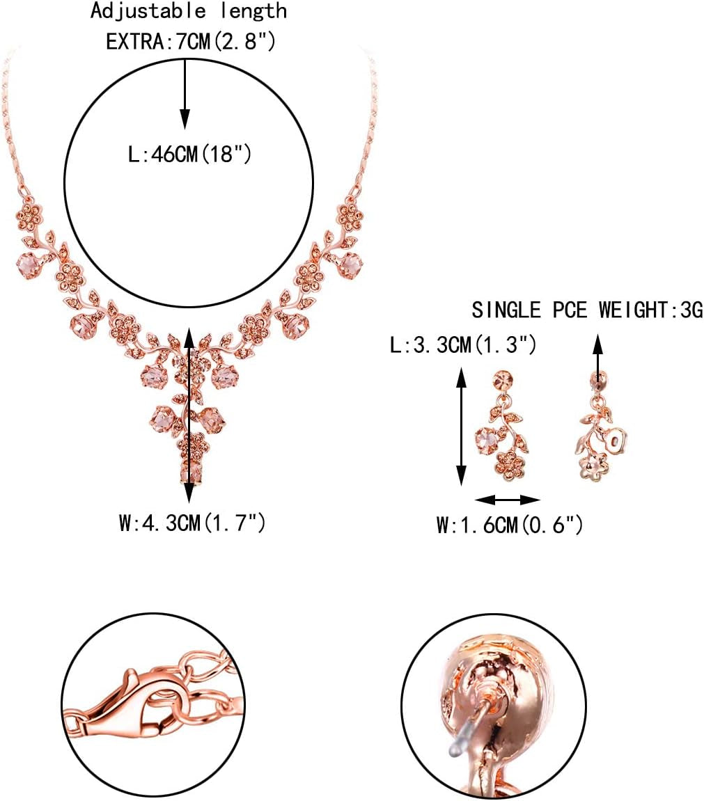 Bridal Jewelry Sets for Wedding Rhinestone Crystal Flower Leaf Costume Pendant Necklace Earrings Set for Women