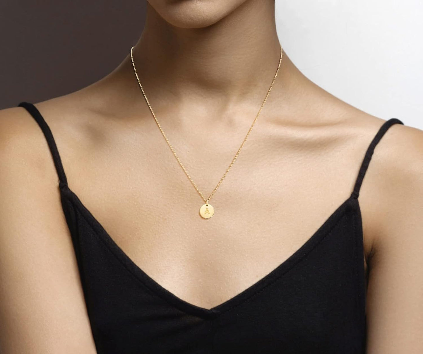 925 Sterling Silver or 18K Yellow Gold Plated Dainty round Initial Pendant Necklace for Women, Adjustable Chain 18 to 20 Inch, Letters A-Z, Made in Italy