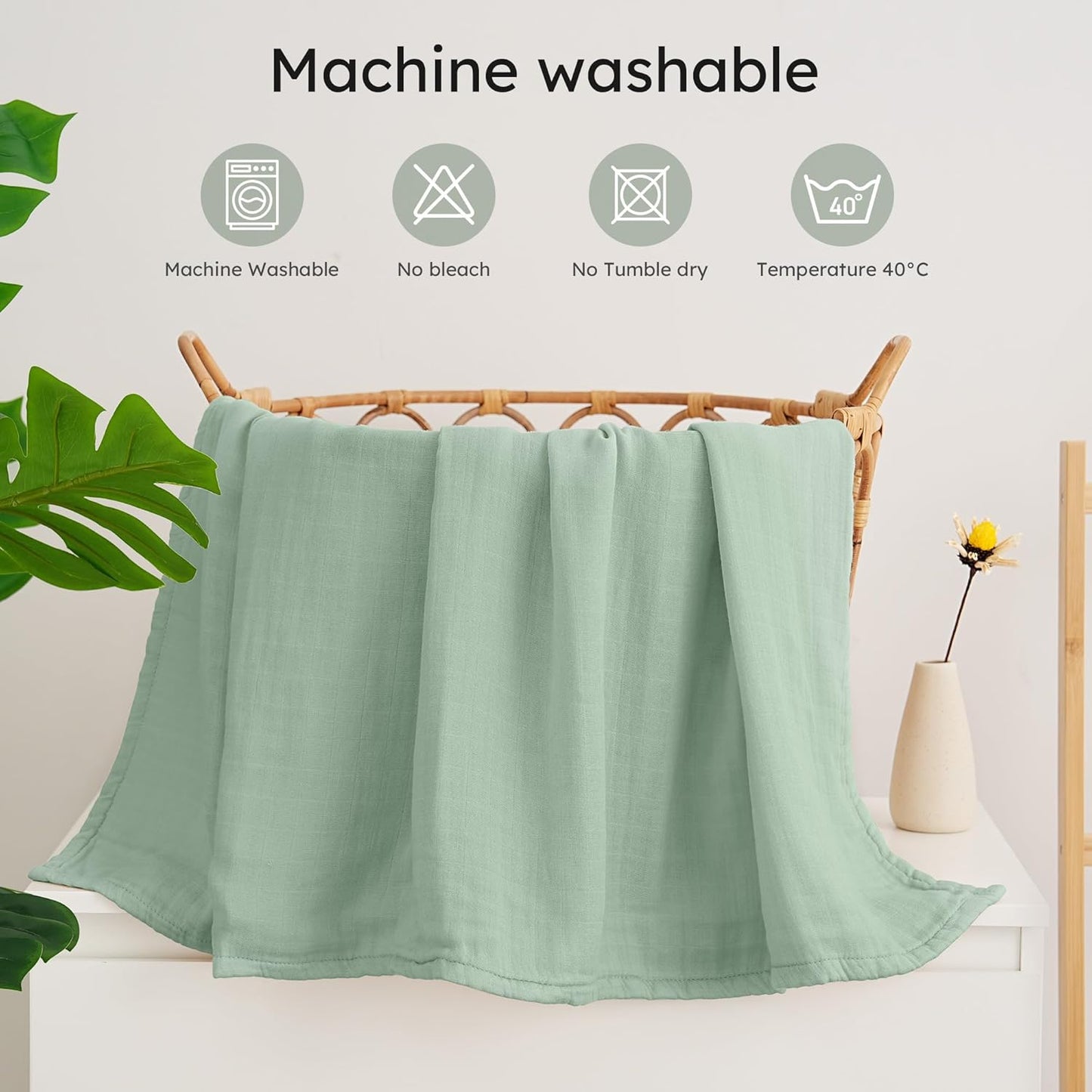 Muslin Swaddle Blankets, 4-Pack Receiving Blankets for Baby Boys and Girls, 47 X 47 Inches Baby Blanket Neutral Swaddle Wrap 70% Rayon from Bamboo and 30% Cotton