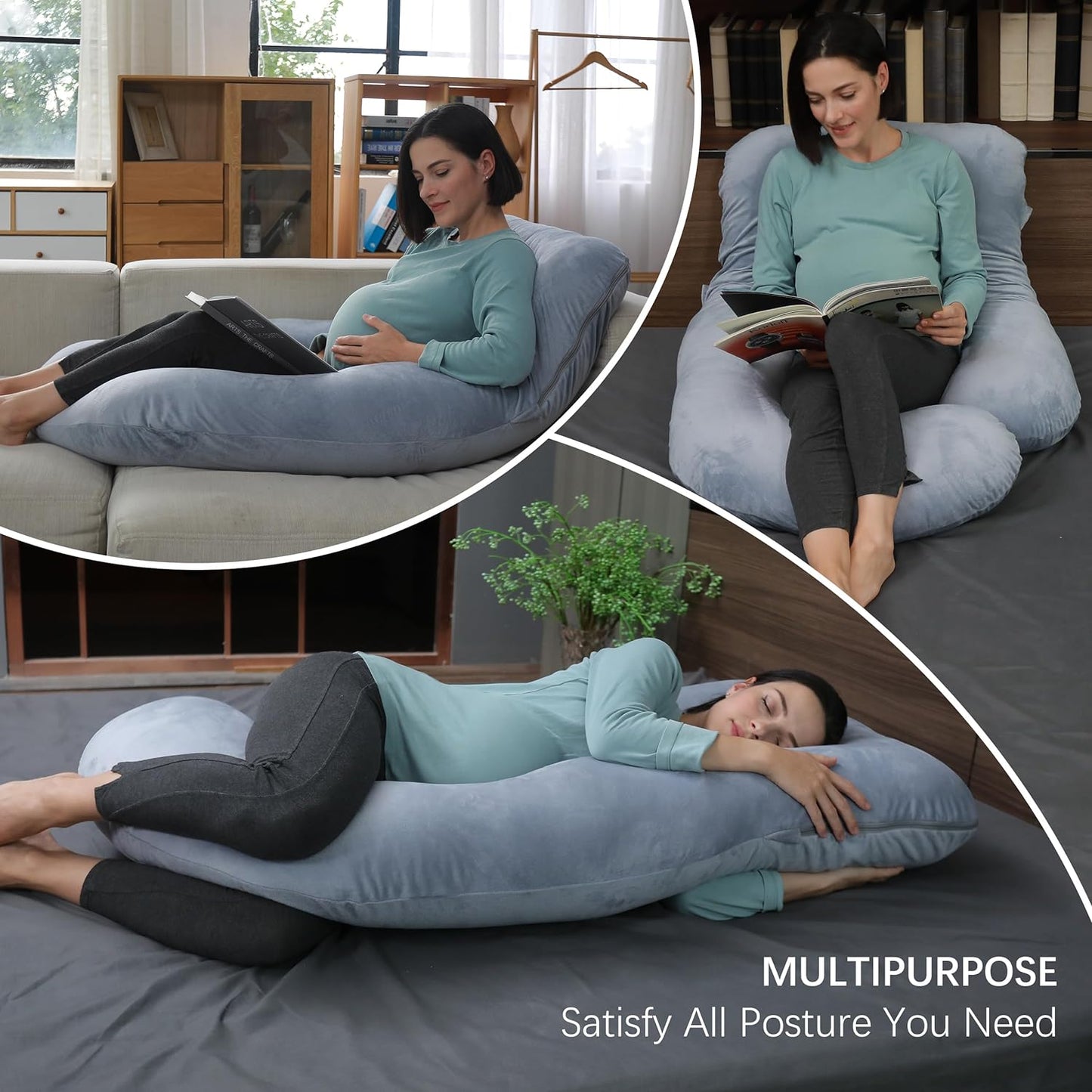 Pregnancy Pillows for Sleeping - U Shaped Full Body Maternity Pillow with Removable Cover - Support for Back, Legs, Belly, HIPS - 57 Inch Pregnancy Pillow for Women - Grey