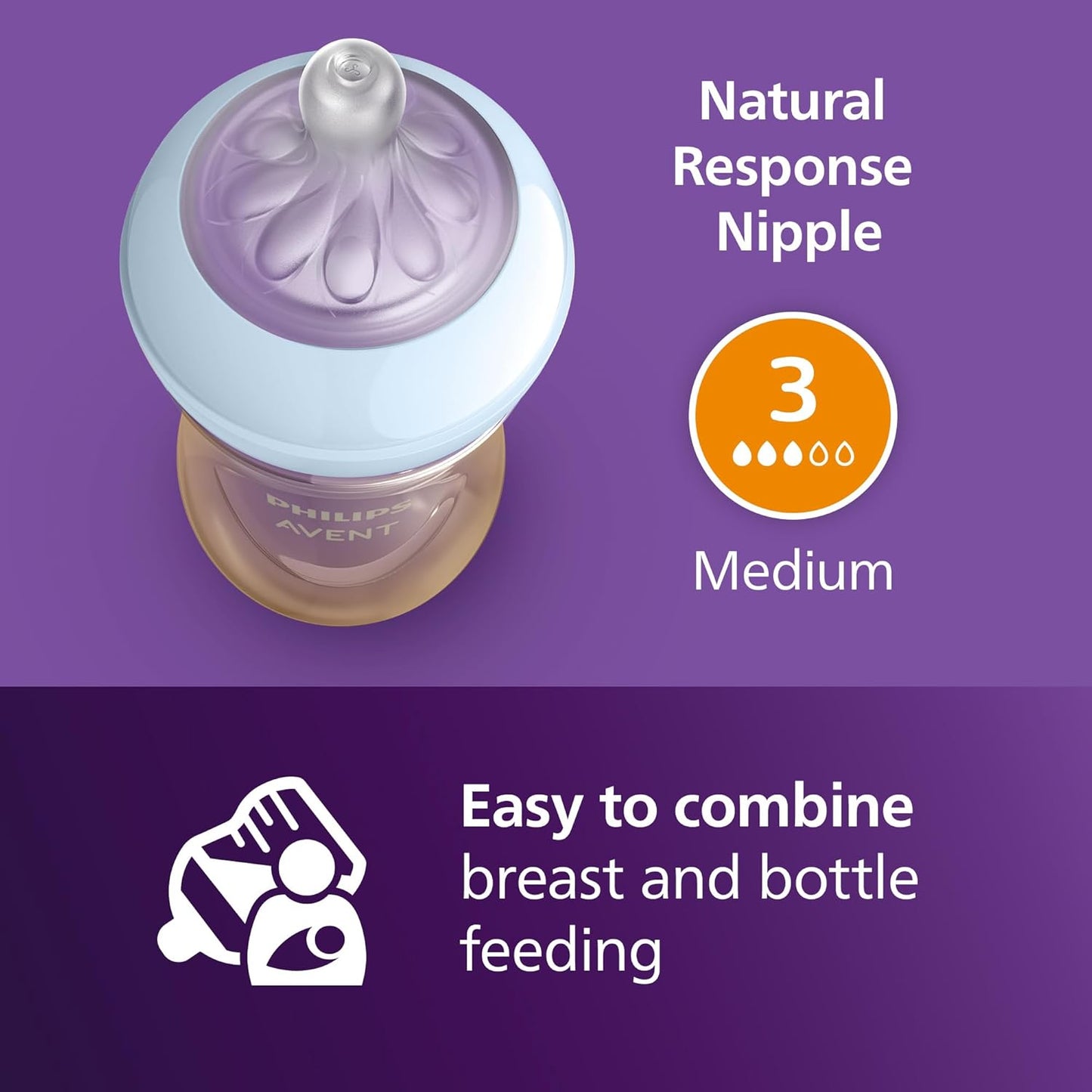 Philips PPSU Natural Baby Bottles with Medium Flow Nipples (Flow 3), 9Oz, with Decoration, 2-Pack, SCY943/02
