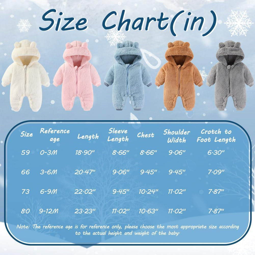 Newborn Baby Bear Onesie Outfit Suit Girls Boys Fleece Jumpsuit Romper Hooded Winter Snowsuit Clothes