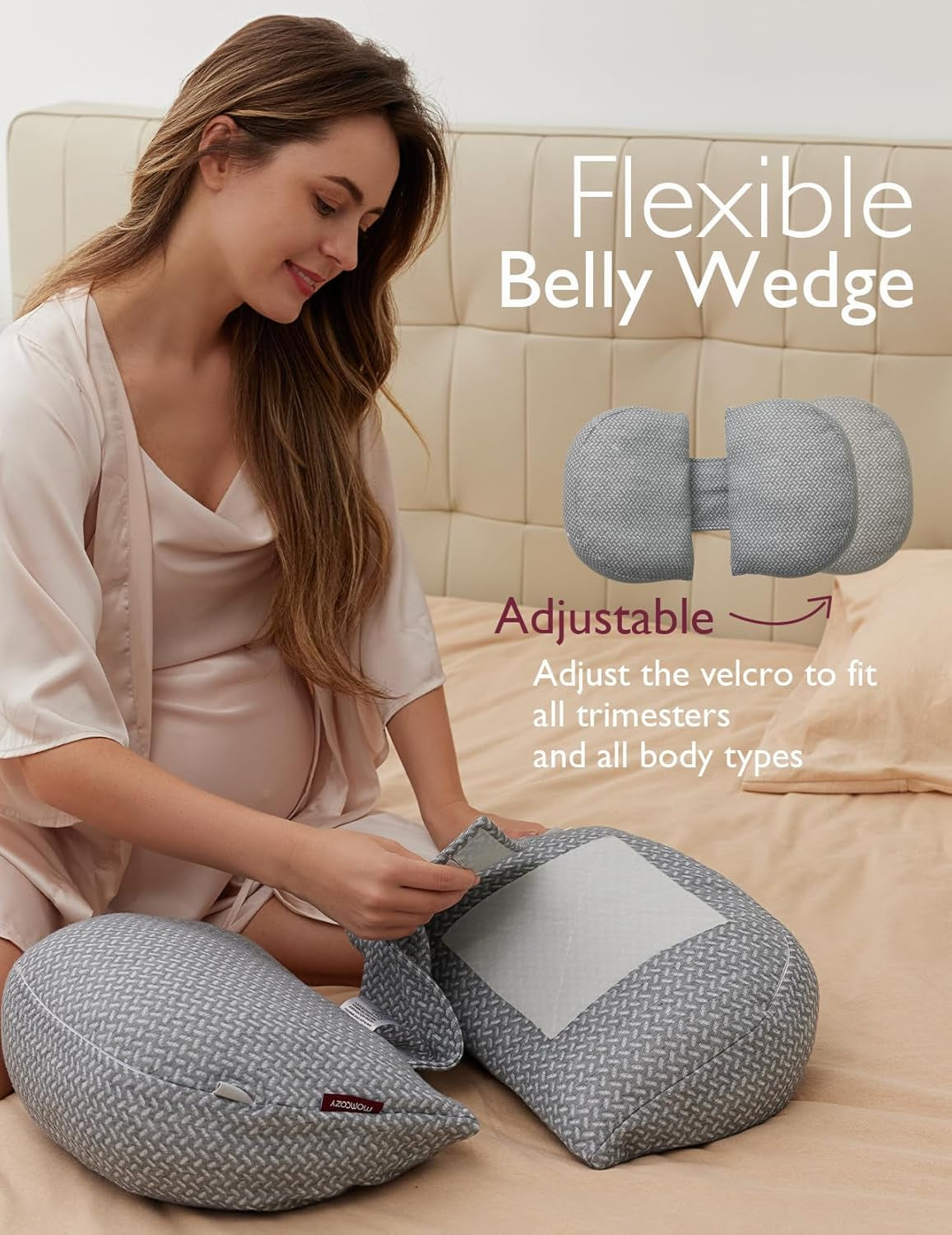Portable Pregnancy Pillow – W Shaped Maternity Support for Side Sleepers, Adjustable Travel Wedge Pillow for Back, Belly, and Hip Relief, Ideal for Pregnant Women, Deep Grey