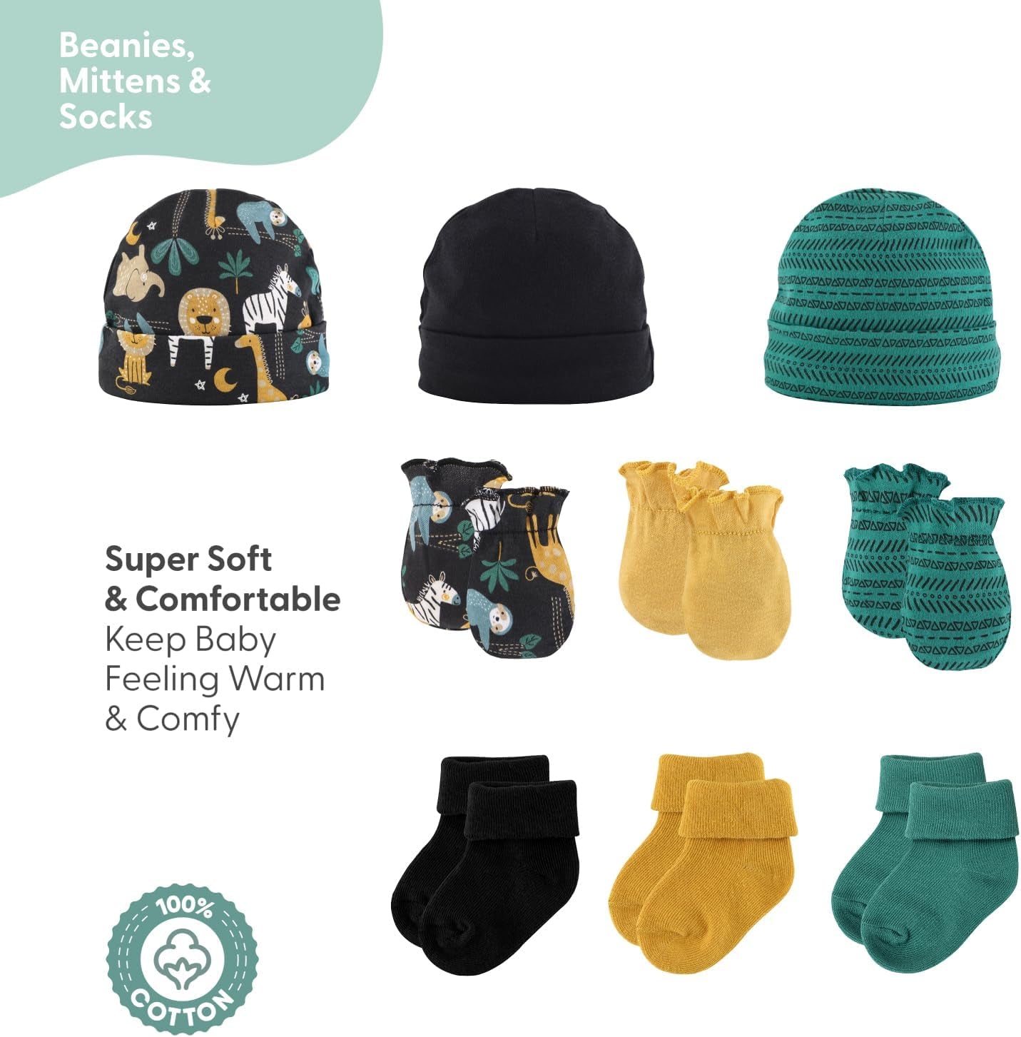 Baby Layette Gift Set for Baby Boys - 16 Piece Boy Baby Clothes Newborn to 9 Months - King of the Jungle