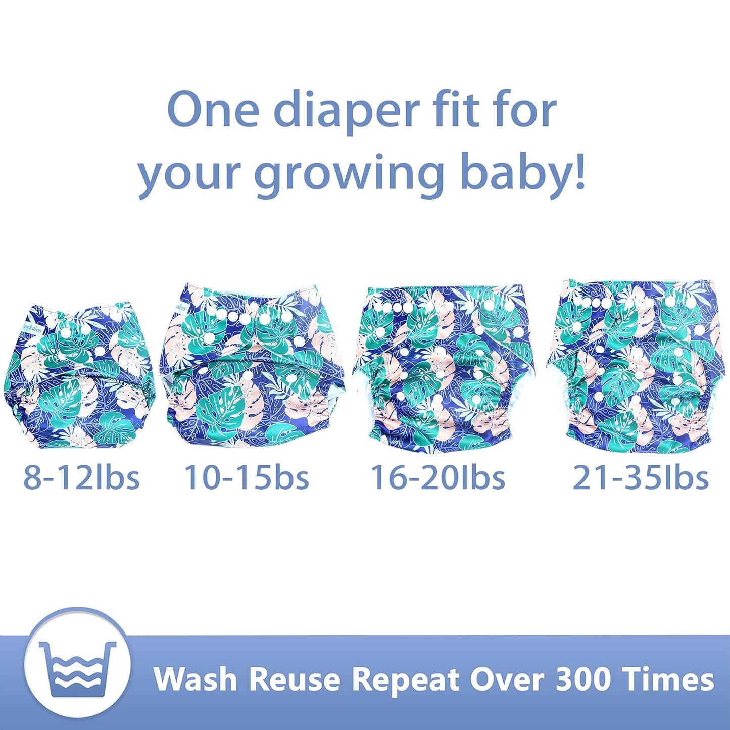 Cloth Diapers Reusable for Boys and Girls, Baby Diaper Cloth with Inserts & Wet Bag One Size (Floral)