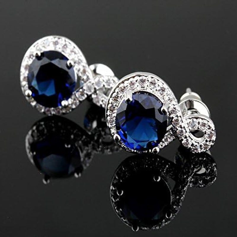 round Zirconia Crystals Set Pendant Necklace Earrings 18K White Gold Plated for Women