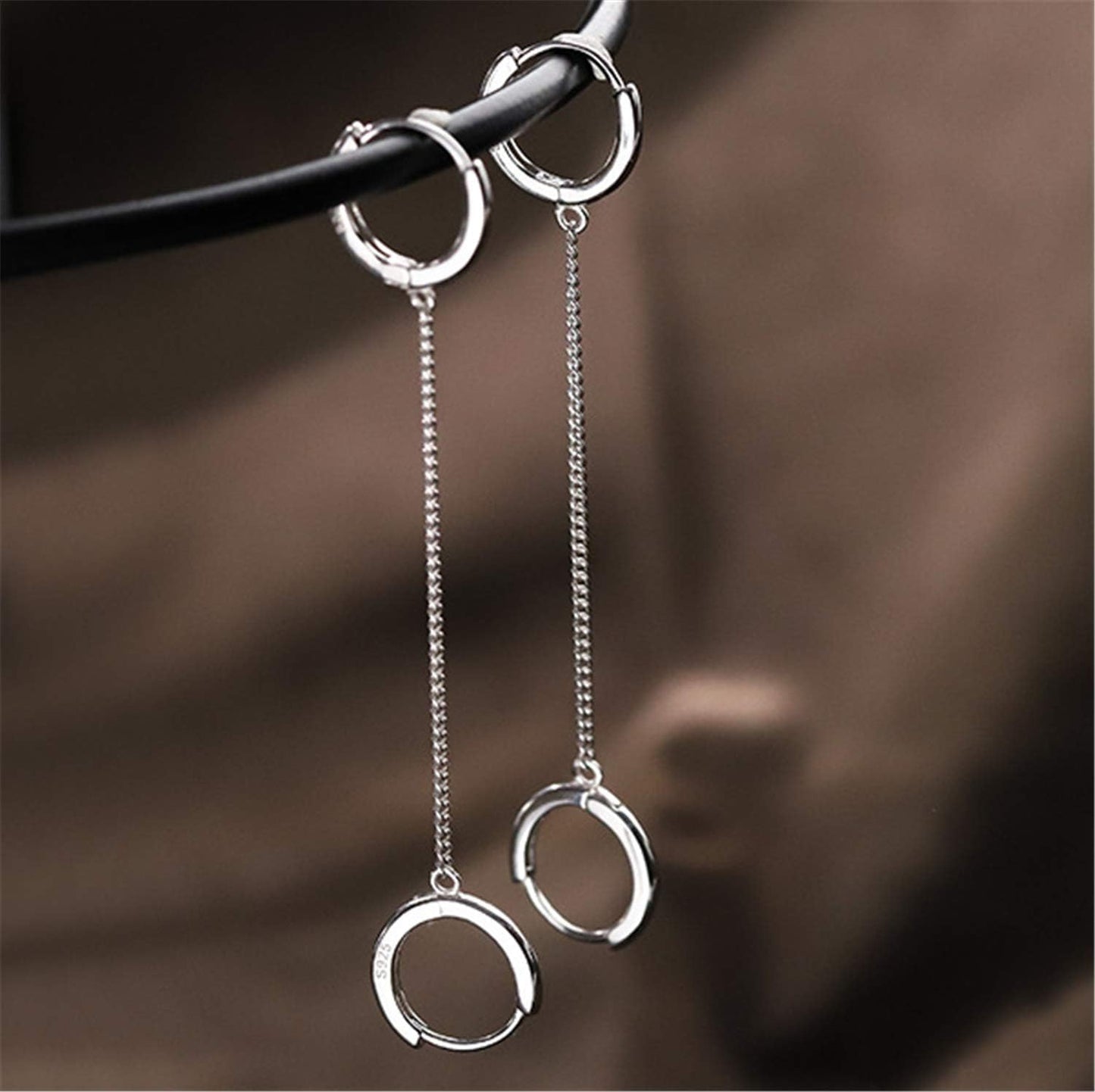 Unique Small Silver Chain Handcuff Hoop Earrings Double Piercing Dangle Drop Cartilage Earrings Chic Chain Huggie Hoop Earrings for Men Women Statement Jewelry Gifts