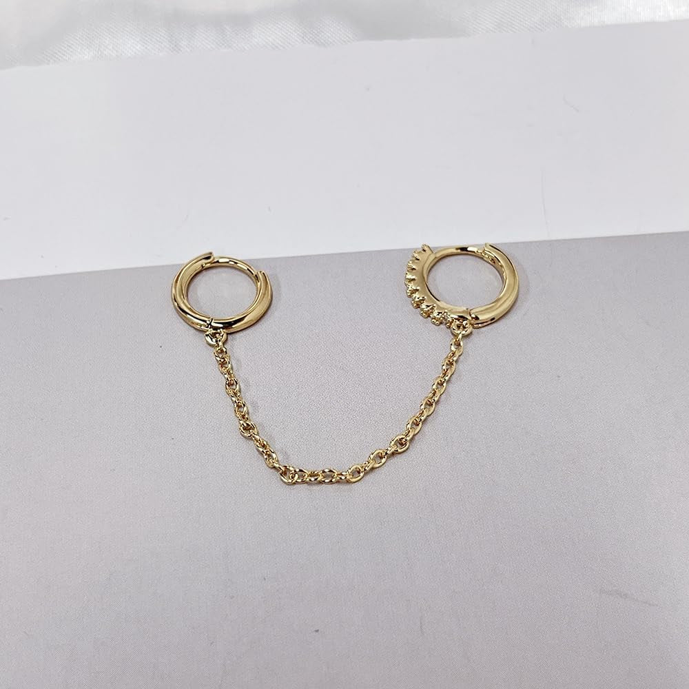 Tassel Chain Hoop Earrings 14K Gold Plated Double Piercing Earring Dainty Small Huggie Hoop Minimalist Cuff Threader Dangle Drop Crystal Climber Crawler Wrap Earrings for Women Jewelry Gift