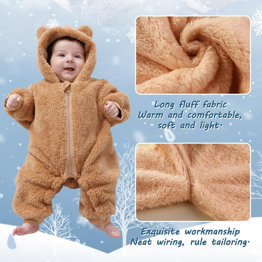 Newborn Baby Bear Onesie Outfit Suit Girls Boys Fleece Jumpsuit Romper Hooded Winter Snowsuit Clothes