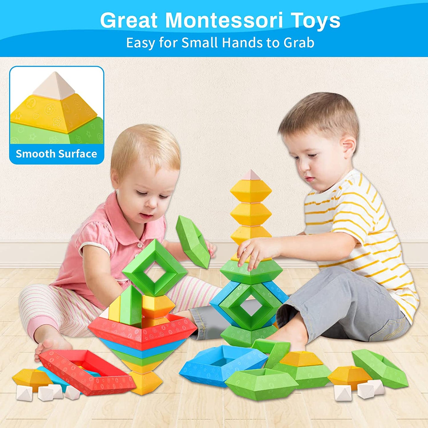 Montessori Toys for 1 2 3 4 5 Year Old Boys Girls Toddlers Preschool Learning Activities 30Pcs Building Blocks Stacking Educational Toys STEM Sensory Toys Gifts for Kids Age 1-2 2-4