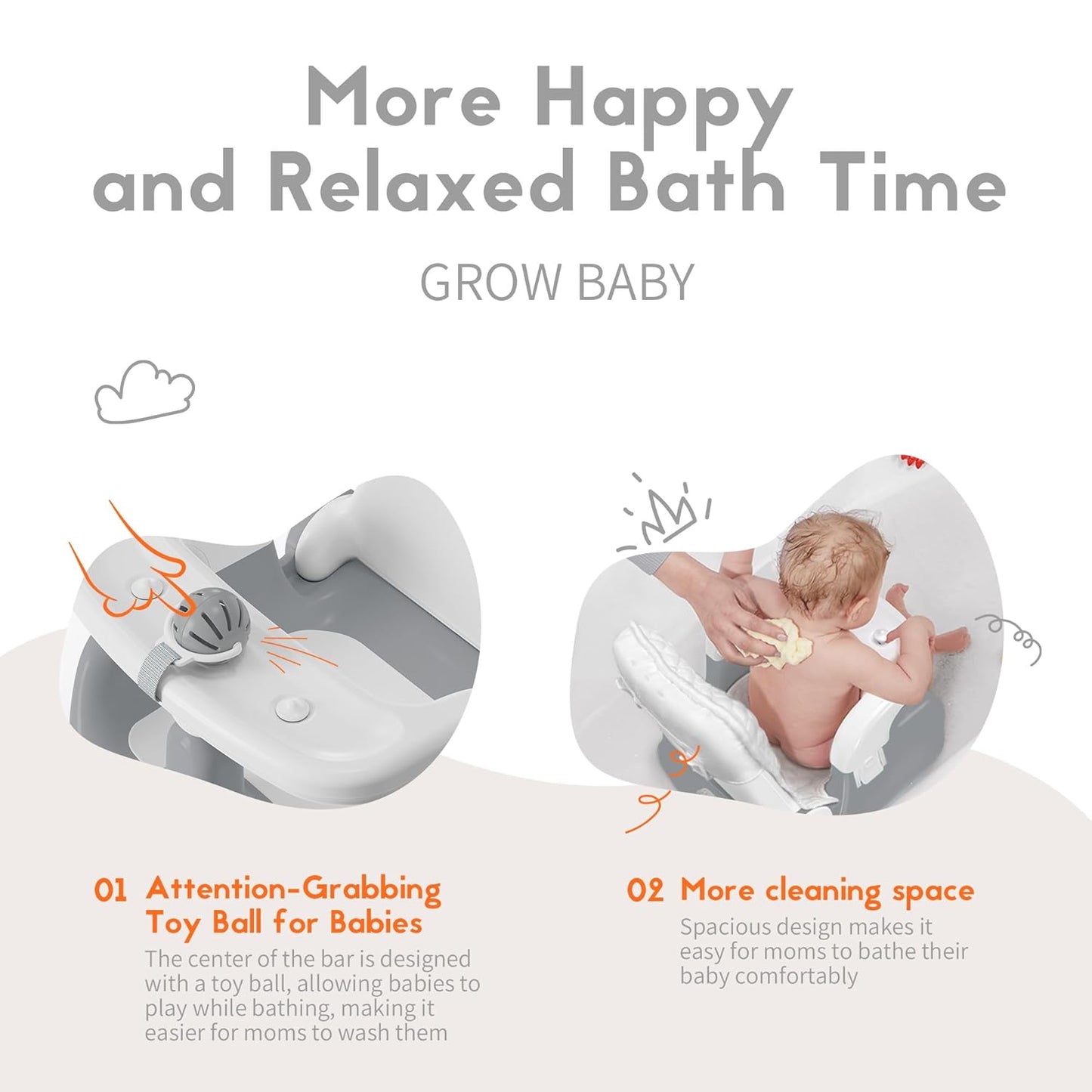 Baby Bath Seat with Sitting & Lying 2 Modes, 3-Speed Adjustment, Powerful Suction Cups, Infant Bathtub Chair with Soft and Comfortable Towel, Folding and Hanging