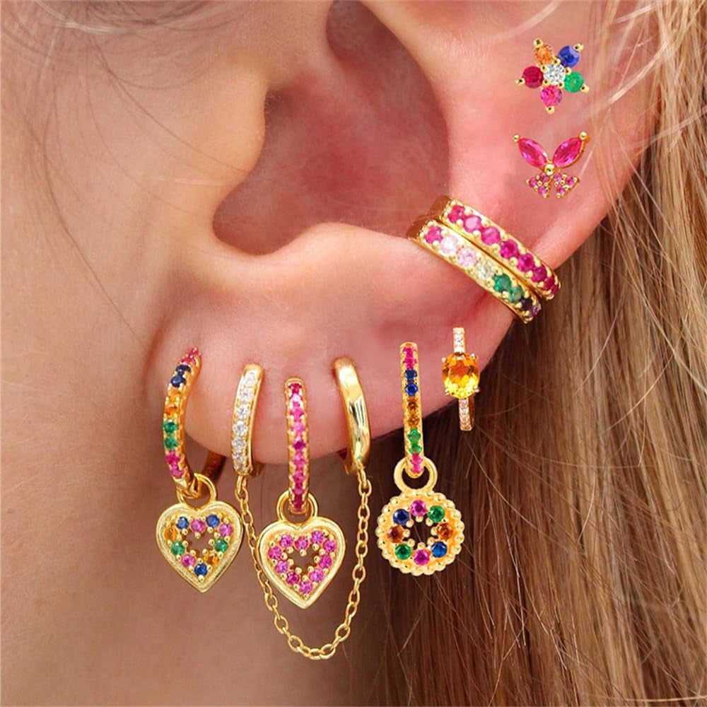 Tassel Chain Hoop Earrings 14K Gold Plated Double Piercing Earring Dainty Small Huggie Hoop Minimalist Cuff Threader Dangle Drop Crystal Climber Crawler Wrap Earrings for Women Jewelry Gift