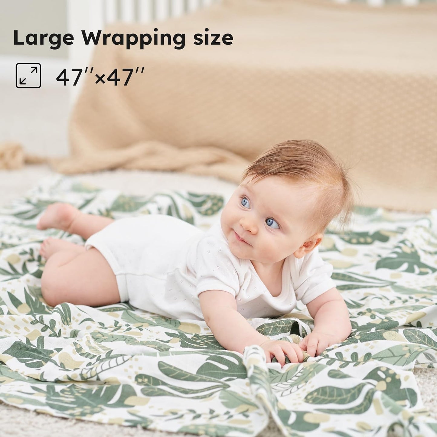 Muslin Swaddle Blankets, 4-Pack Receiving Blankets for Baby Boys and Girls, 47 X 47 Inches Baby Blanket Neutral Swaddle Wrap 70% Rayon from Bamboo and 30% Cotton