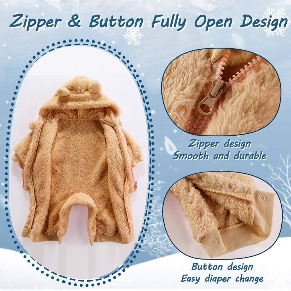 Newborn Baby Bear Onesie Outfit Suit Girls Boys Fleece Jumpsuit Romper Hooded Winter Snowsuit Clothes