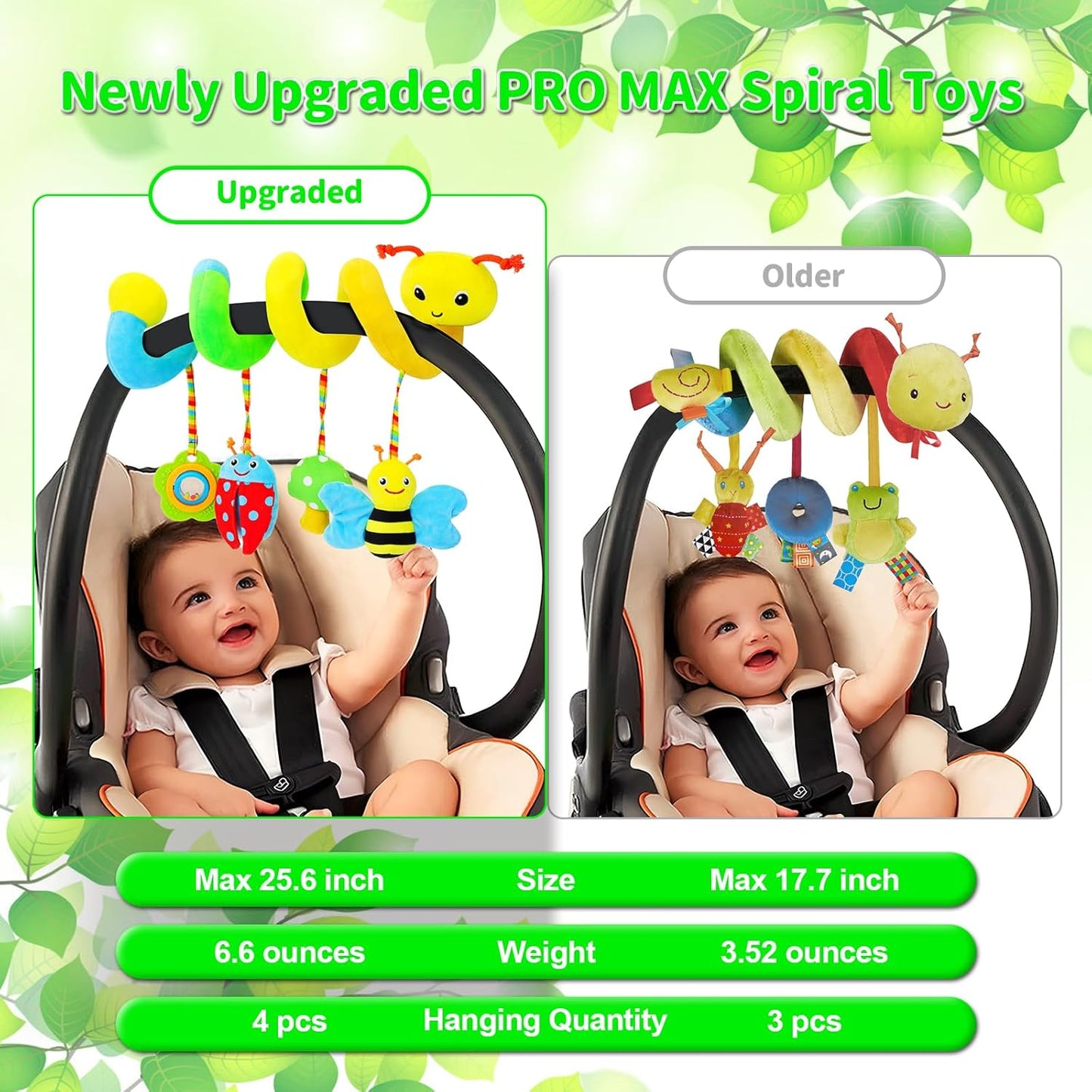 Car Seat Toys for Babies 0-6 Months Upgraded Version Spiral Car Seat & Stroller Activity Toy, Soft Plush Hanging Toys with Rattles, Best Gift for Ages 0 and Up