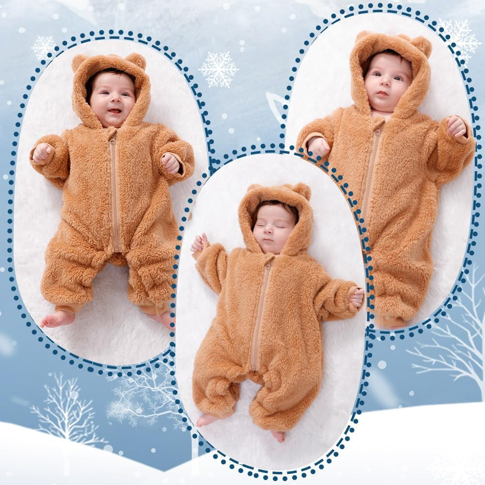Newborn Baby Bear Onesie Outfit Suit Girls Boys Fleece Jumpsuit Romper Hooded Winter Snowsuit Clothes