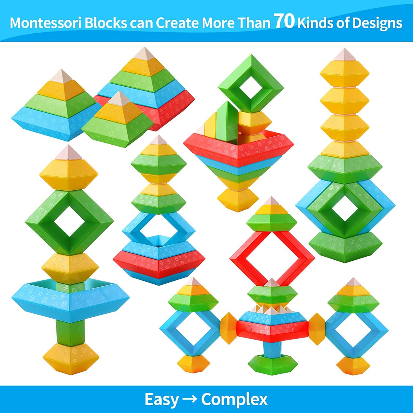 Montessori Toys for 1 2 3 4 5 Year Old Boys Girls Toddlers Preschool Learning Activities 30Pcs Building Blocks Stacking Educational Toys STEM Sensory Toys Gifts for Kids Age 1-2 2-4