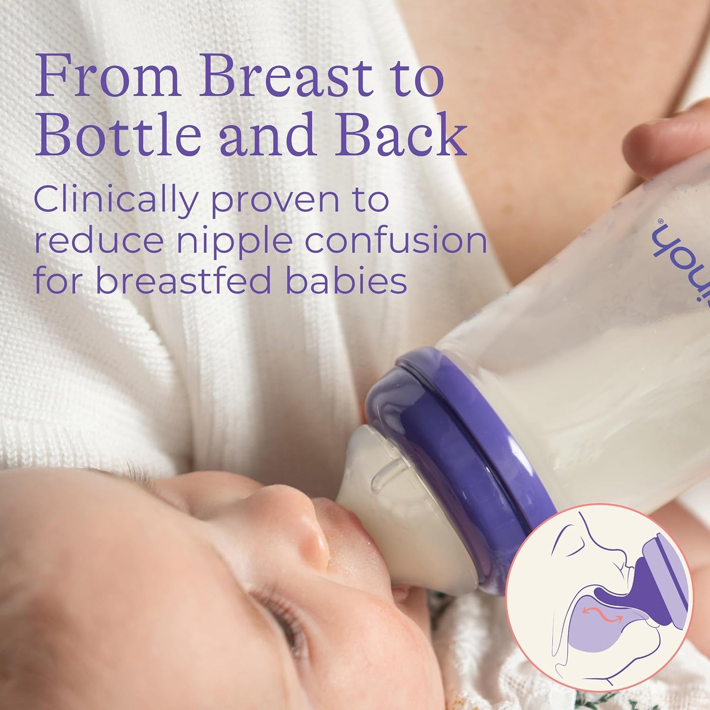 Anti-Colic Baby Bottles for Breastfeeding Babies, 5 Ounces, 3 Count, Includes 3 Slow Flow Nipples, Size S