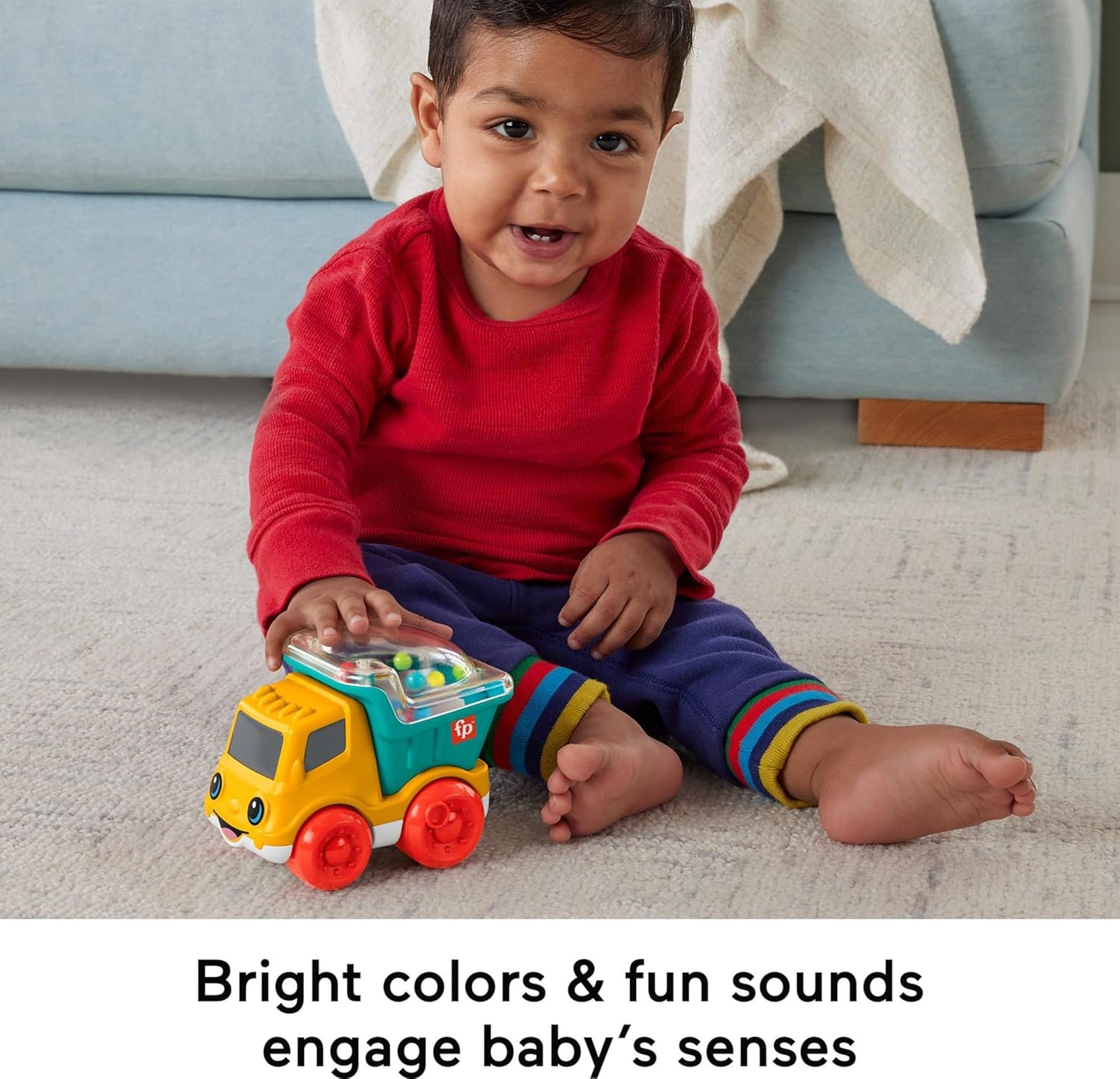 Baby Toy Poppity Pop Dump Truck Push-Along Vehicle with Fine Motor Activities for Infants Ages 6+ Months