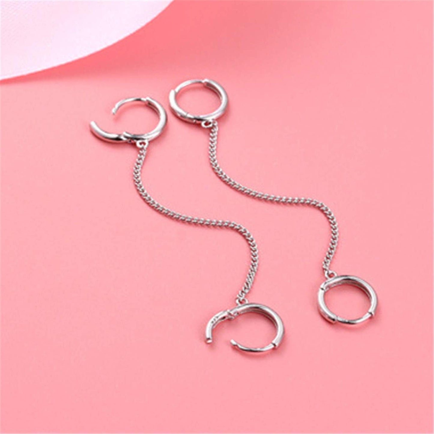 Unique Small Silver Chain Handcuff Hoop Earrings Double Piercing Dangle Drop Cartilage Earrings Chic Chain Huggie Hoop Earrings for Men Women Statement Jewelry Gifts