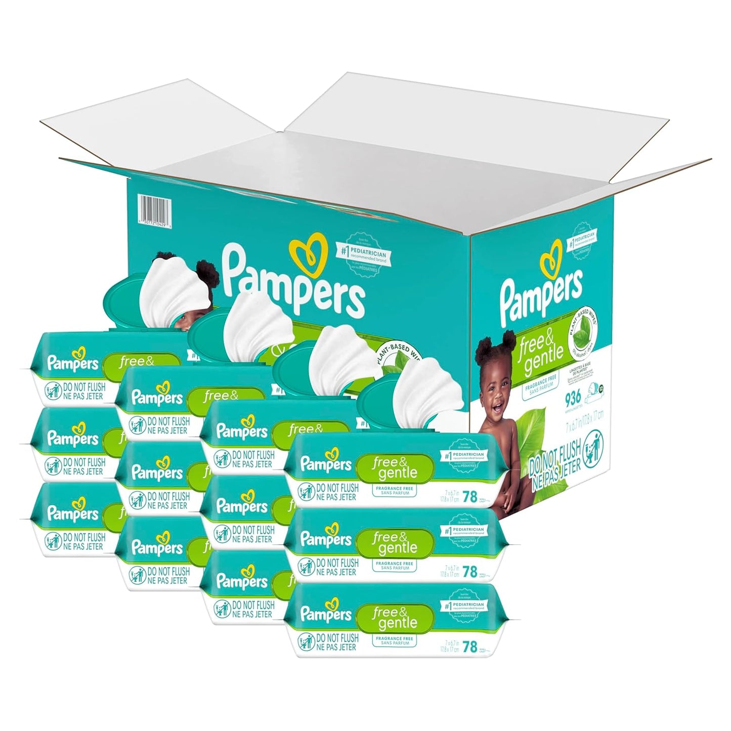 Hypoallergenic and Unscented Baby Wipes, 100% Plant-Based and Plastic-Free, 936 Total (12 Flip-Top Packs)