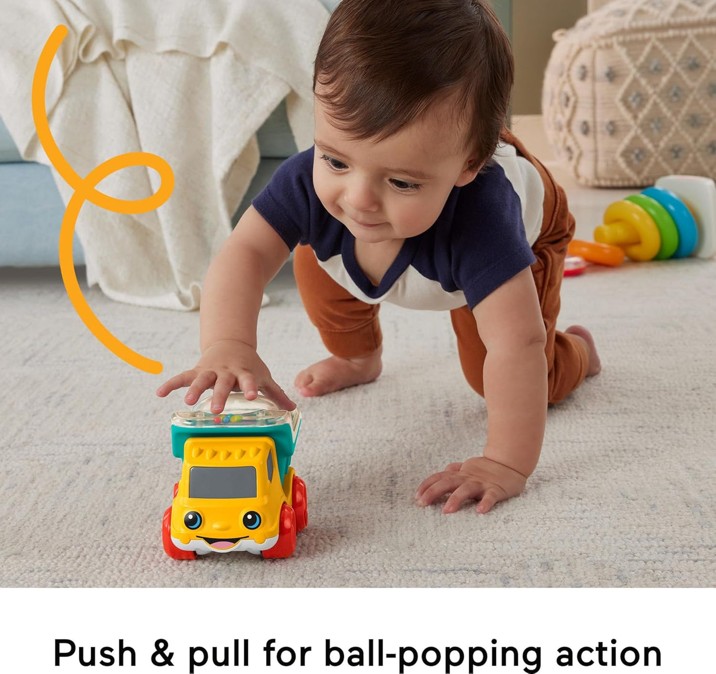 Baby Toy Poppity Pop Dump Truck Push-Along Vehicle with Fine Motor Activities for Infants Ages 6+ Months