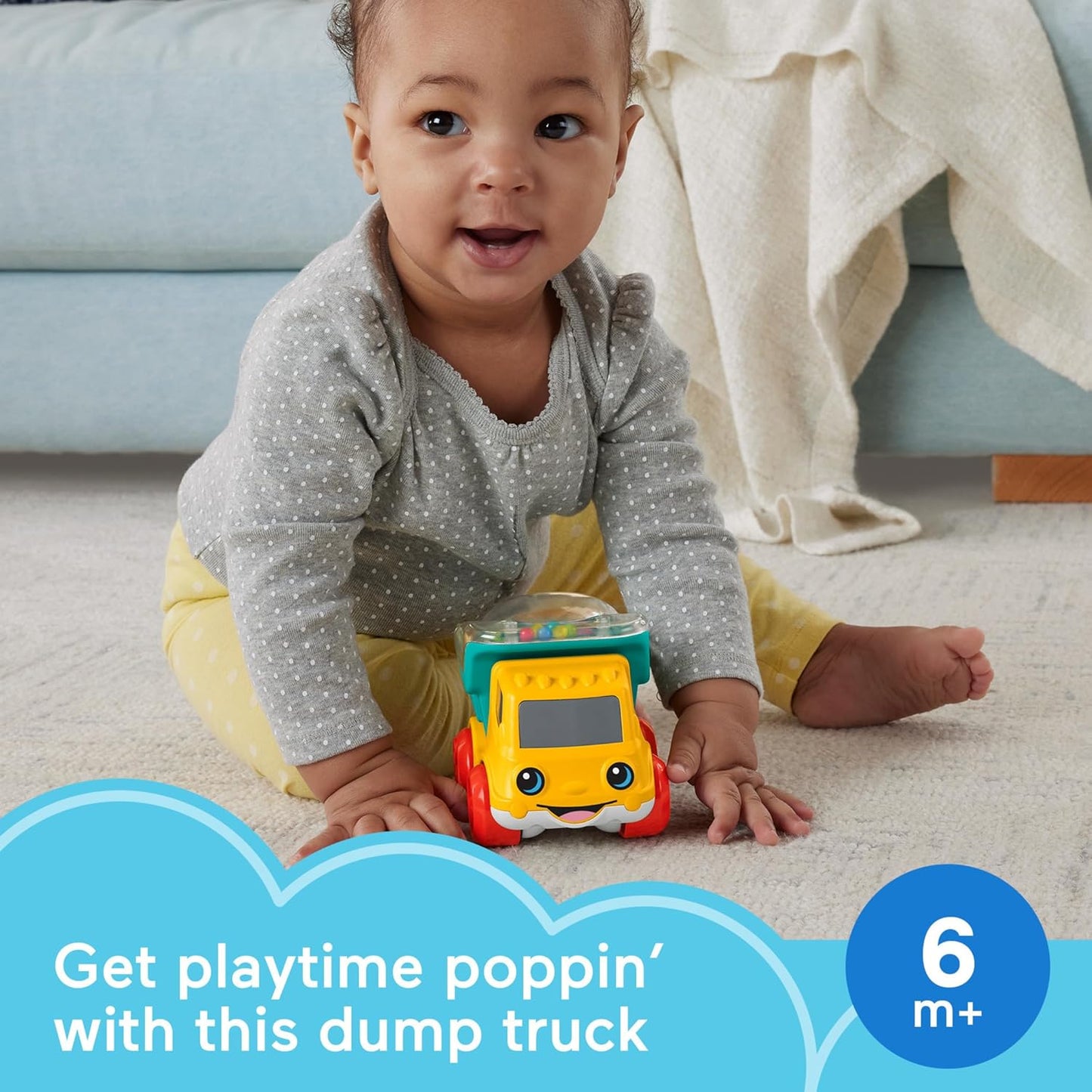 Baby Toy Poppity Pop Dump Truck Push-Along Vehicle with Fine Motor Activities for Infants Ages 6+ Months
