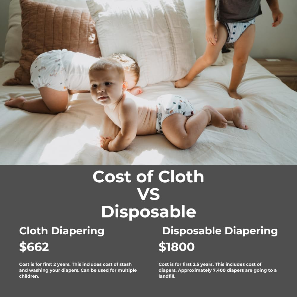 Cloth Diaper Cover, Washable Reusable Diaper Cover with Snap Closure, Flat or Fitted - 7 Pack with Wet Bag - Hickory