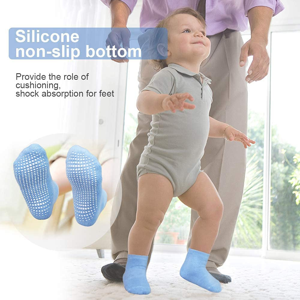 Baby Socks for Boys & Girls, 12 Pairs Non Slip anti Skid Sticky Cotton Socks, 0-7 Years