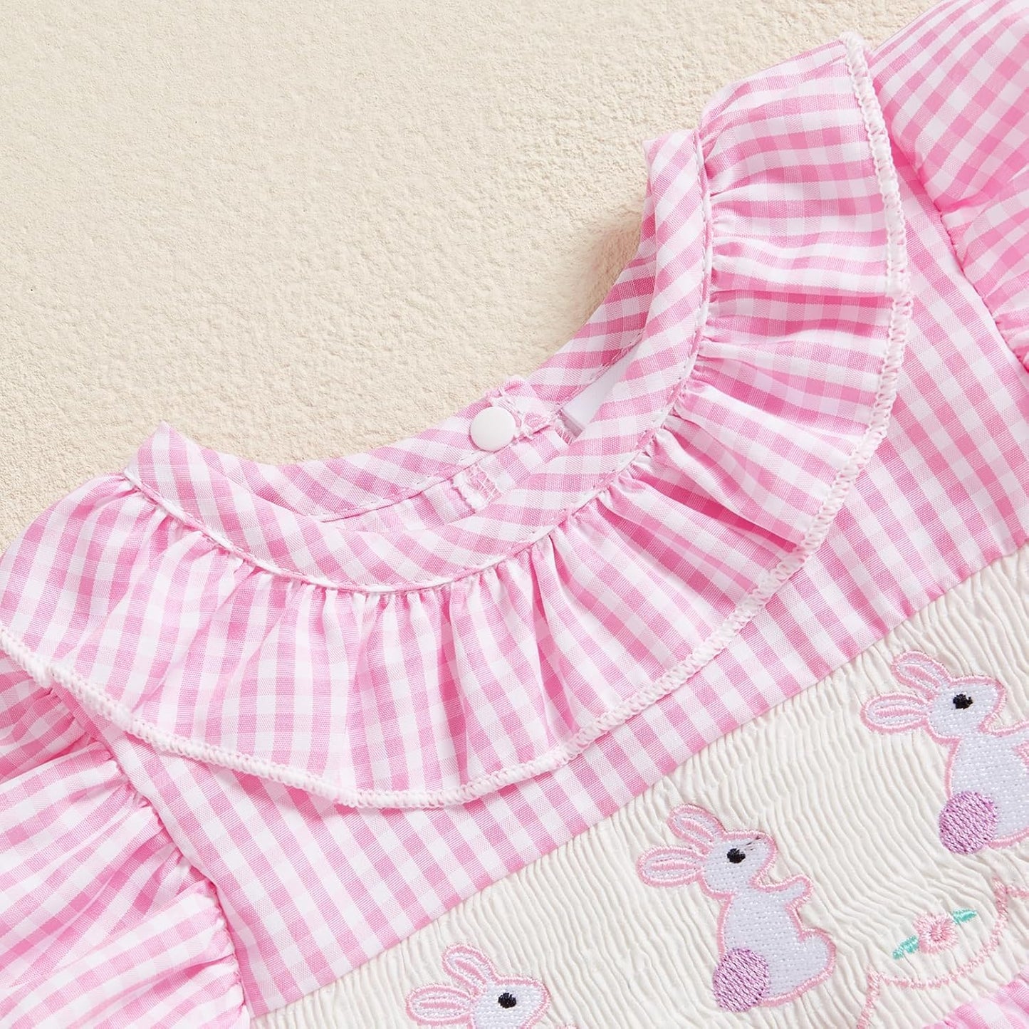 Newborn Baby Girl Smocked Romper Embroidery Peter Pan Collar Ruffle Sleeve Bubble Bodysuit Summer Outfit