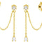 Sterling Silver Double Piercing Earrings - Huggie Hoops with Chain, Droplet Dangle Design for Women