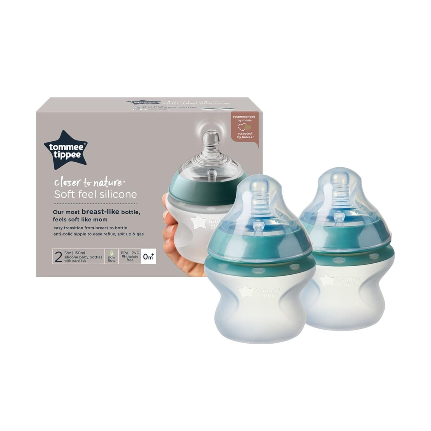 Natural Start anti Colic BPA Free Silicone Baby Bottles, 5Oz, Newborn 0+ Months, Silicone Feels like Mother'S Skin, Slow Flow Breast-Like Teat, Pack of 2