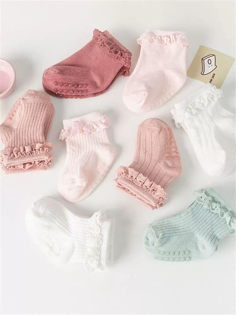 BQUBO Baby Girls Toddler anti Slip Socks - Cute Frilly Ruffle Grip Ankle Socks for Infant Toddler