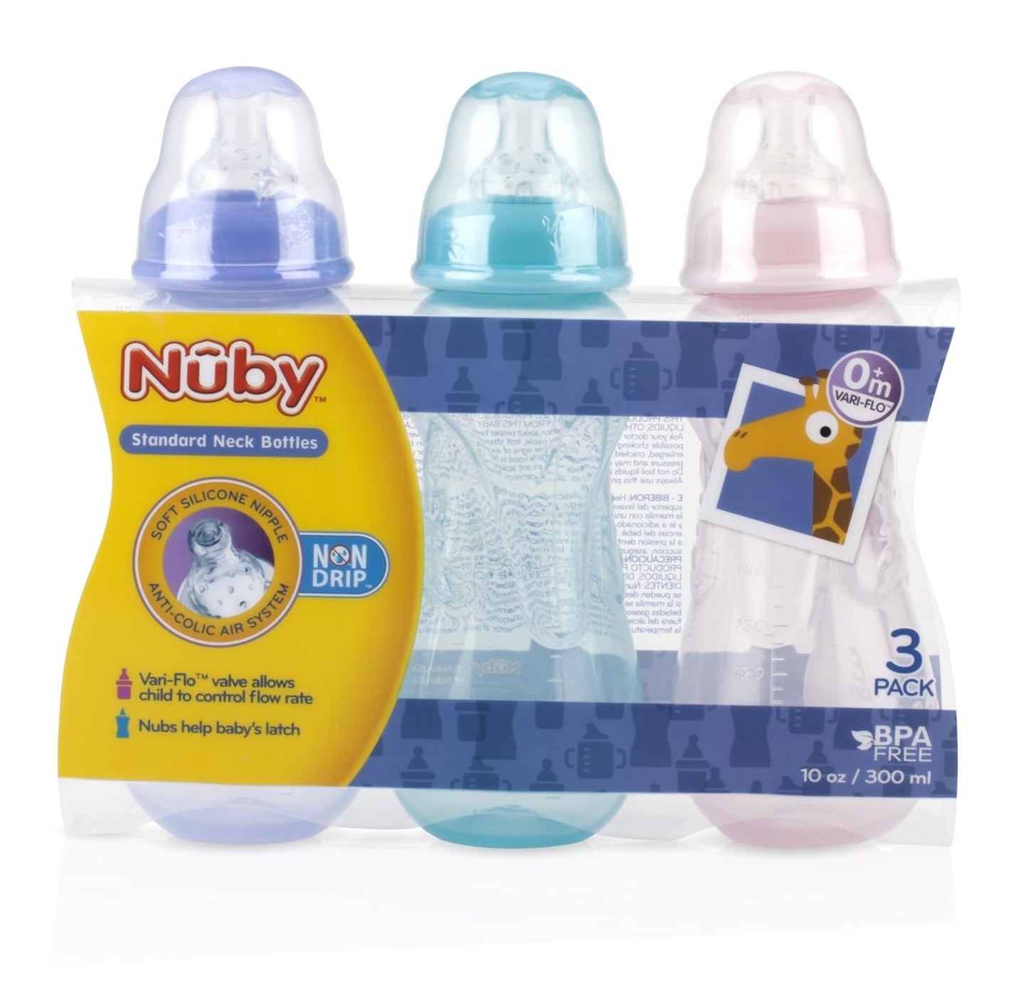 Non-Drip Standard Neck Bottles, 10 Ounce, Colors May Vary, 3 Count (Pack of 1)