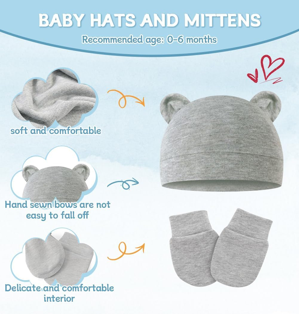 Cute Baby Mittens Newborn, No Scratch Baby Boy Mittens, Baby Girl Hat Gloves for Toddlers, Infant, Newborn