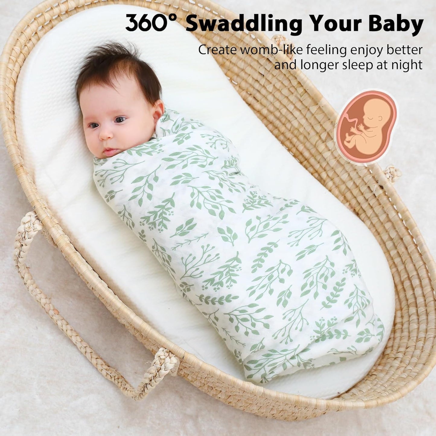 Muslin Swaddle Blankets, 4-Pack Receiving Blankets for Baby Boys and Girls, 47 X 47 Inches Baby Blanket Neutral Swaddle Wrap 70% Rayon from Bamboo and 30% Cotton