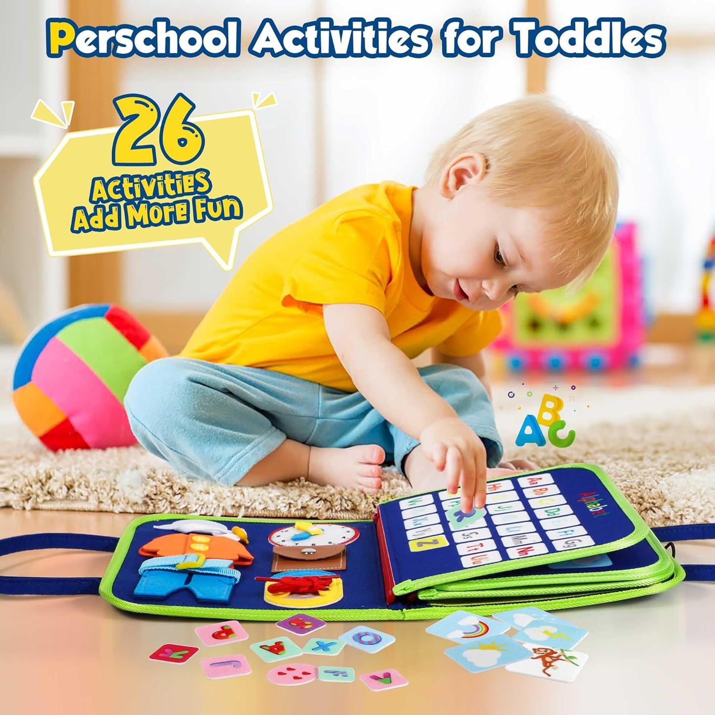 Toddler Busy Board - Montessori Toys for 1-3 Year Old Boy Birthday Gift, Educational Learning Sensory Busy Book for Two Year Old Boys, Kids Ages 2-4 Activities Toy for Airplane Car Travel