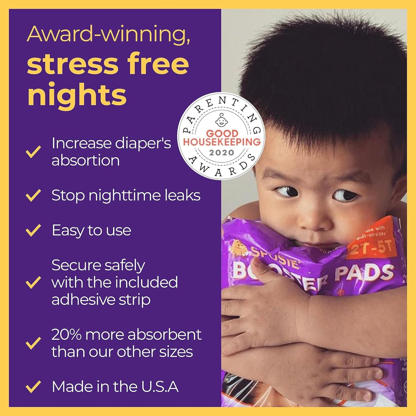 Sposie Diaper Booster Pads, Stop Leaks in Overnight Diapers, Nighttime Diapers, Baby Diapers, and Disposable Toddler Training Underwear Girls and Boys, Adhesive Diaper Pad, Size 5 Diapers and Up