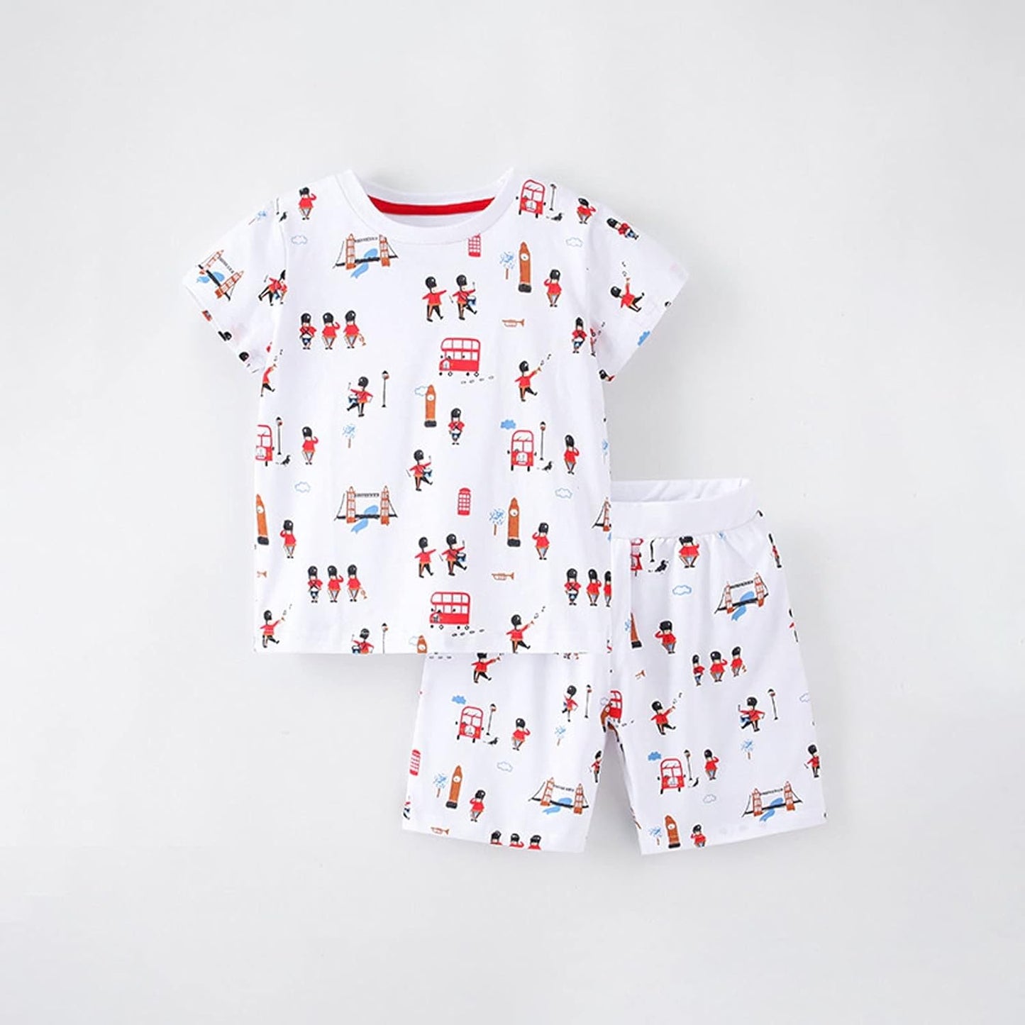 Children'S Boys Summer Dress Short Sleeve Top + Shorts Printed Cotton 2 Piece Set Kids Clothes (White, 4-5 Years)