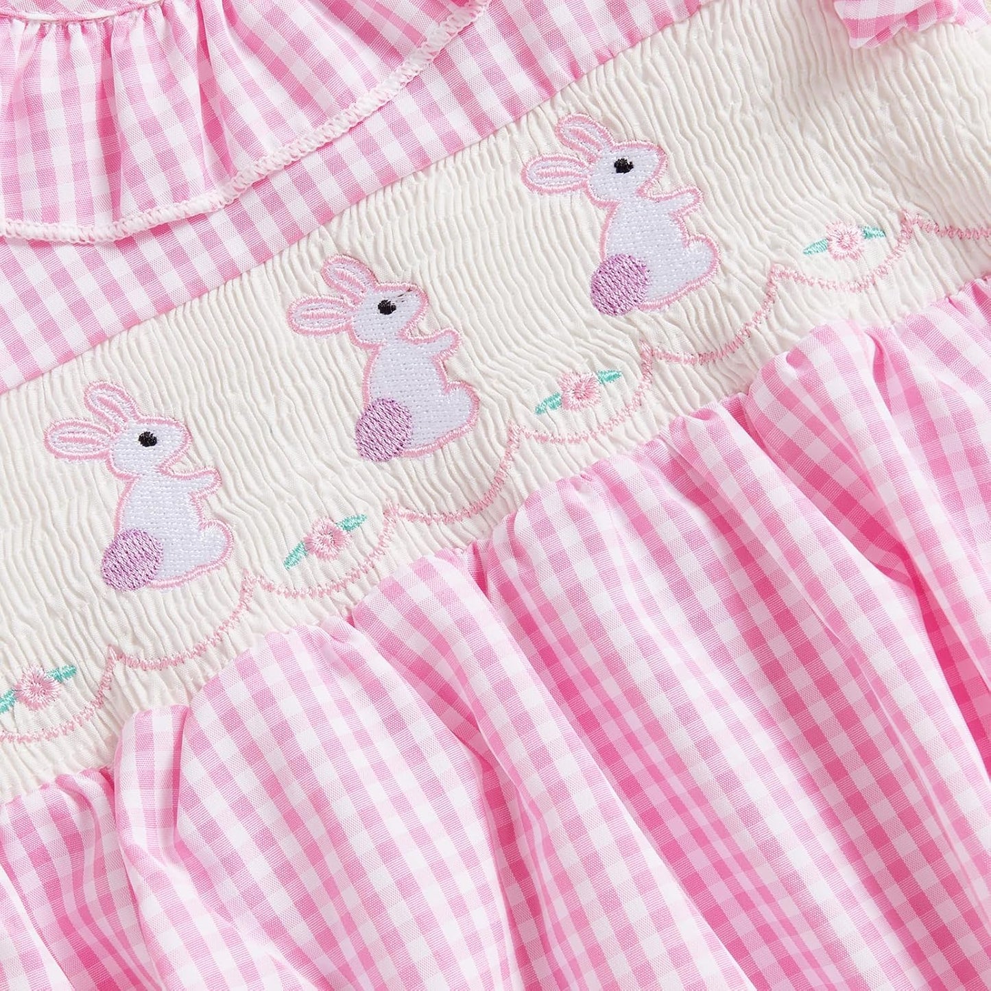 Newborn Baby Girl Smocked Romper Embroidery Peter Pan Collar Ruffle Sleeve Bubble Bodysuit Summer Outfit