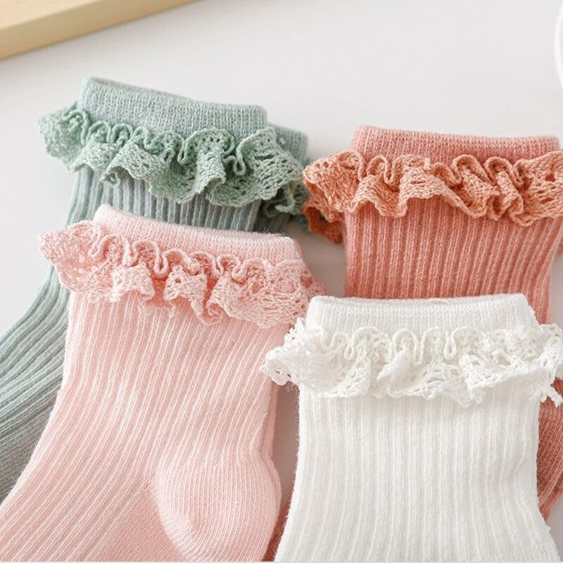 BQUBO Baby Girls Toddler anti Slip Socks - Cute Frilly Ruffle Grip Ankle Socks for Infant Toddler