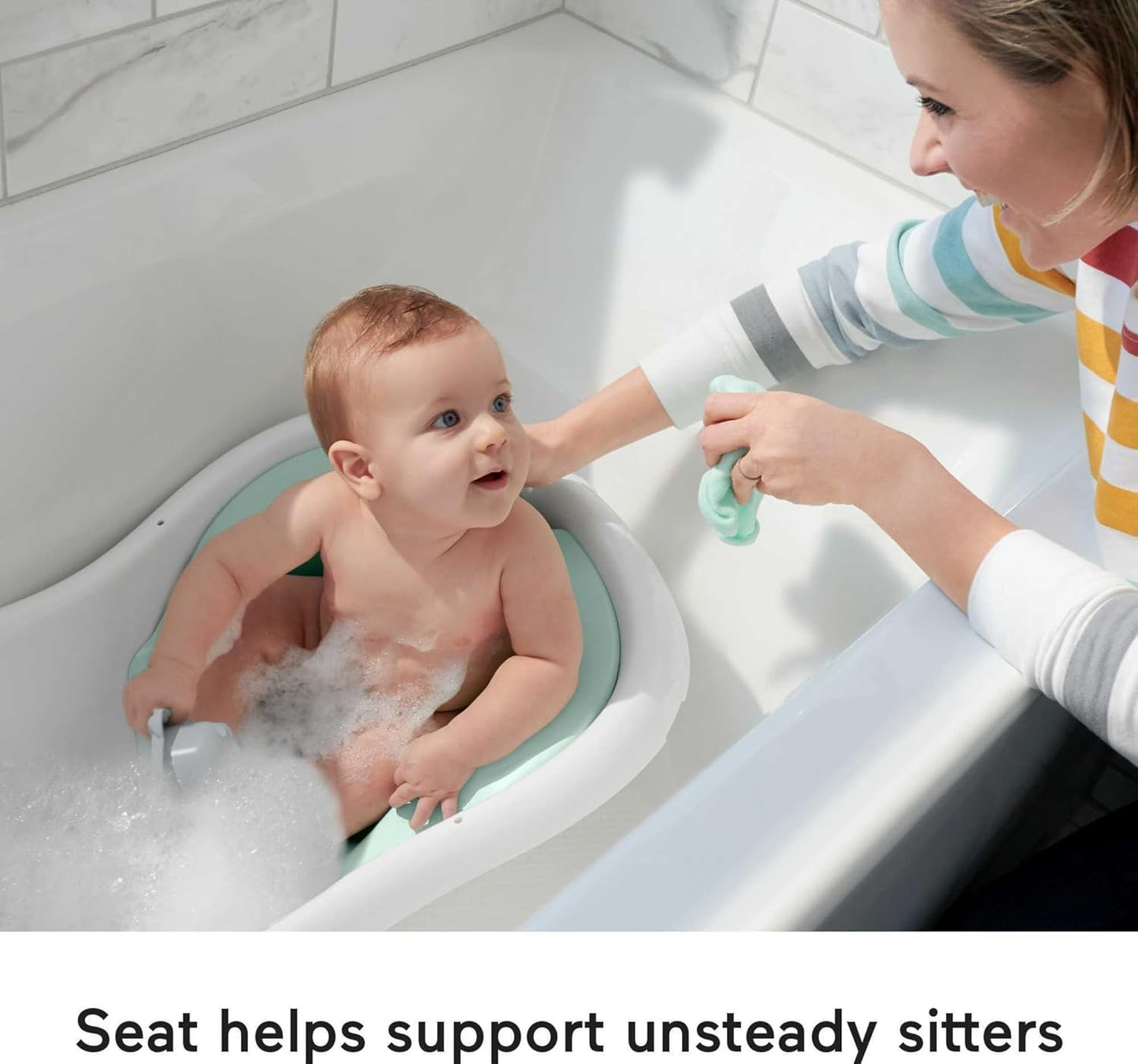 Baby to Toddler Bath 4-In-1 Sling ‘N Seat Tub with Removable Infant Support and 2 Toys, Climbing Leaves