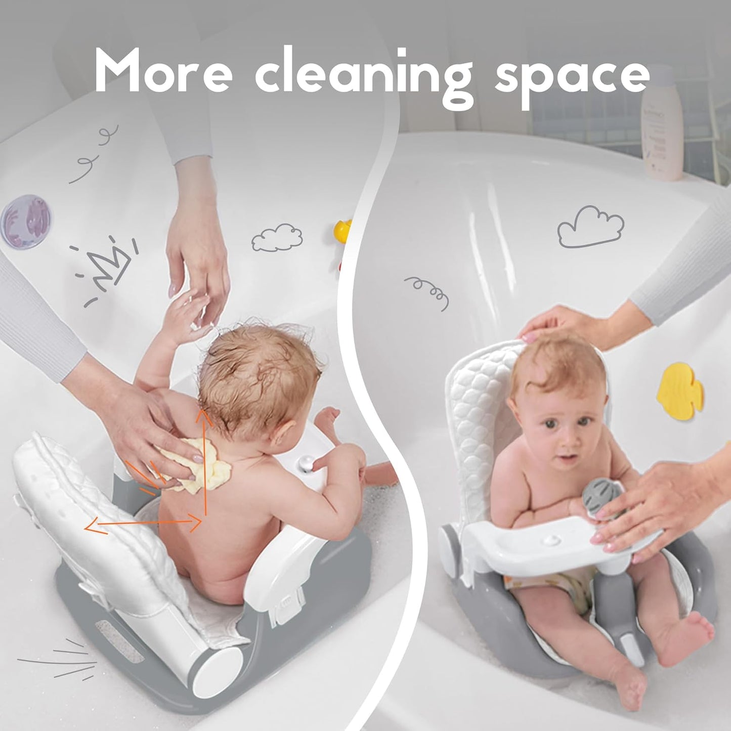 Baby Bath Seat with Sitting & Lying 2 Modes, 3-Speed Adjustment, Powerful Suction Cups, Infant Bathtub Chair with Soft and Comfortable Towel, Folding and Hanging
