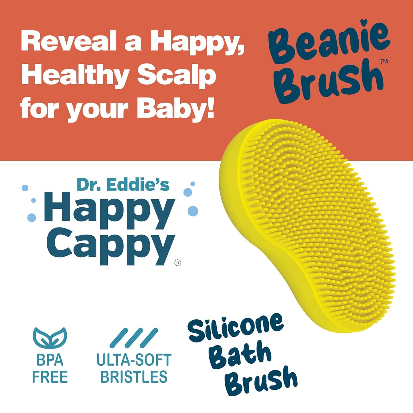 Beanie Brush - Cradle Cap Brush for Babies, Dry Skin Care, Gentle Exfoliating Baby Scalp Scrubber for Bathing, Helps Dandruff and Flakes, Food Grade Silicone, BPA Free
