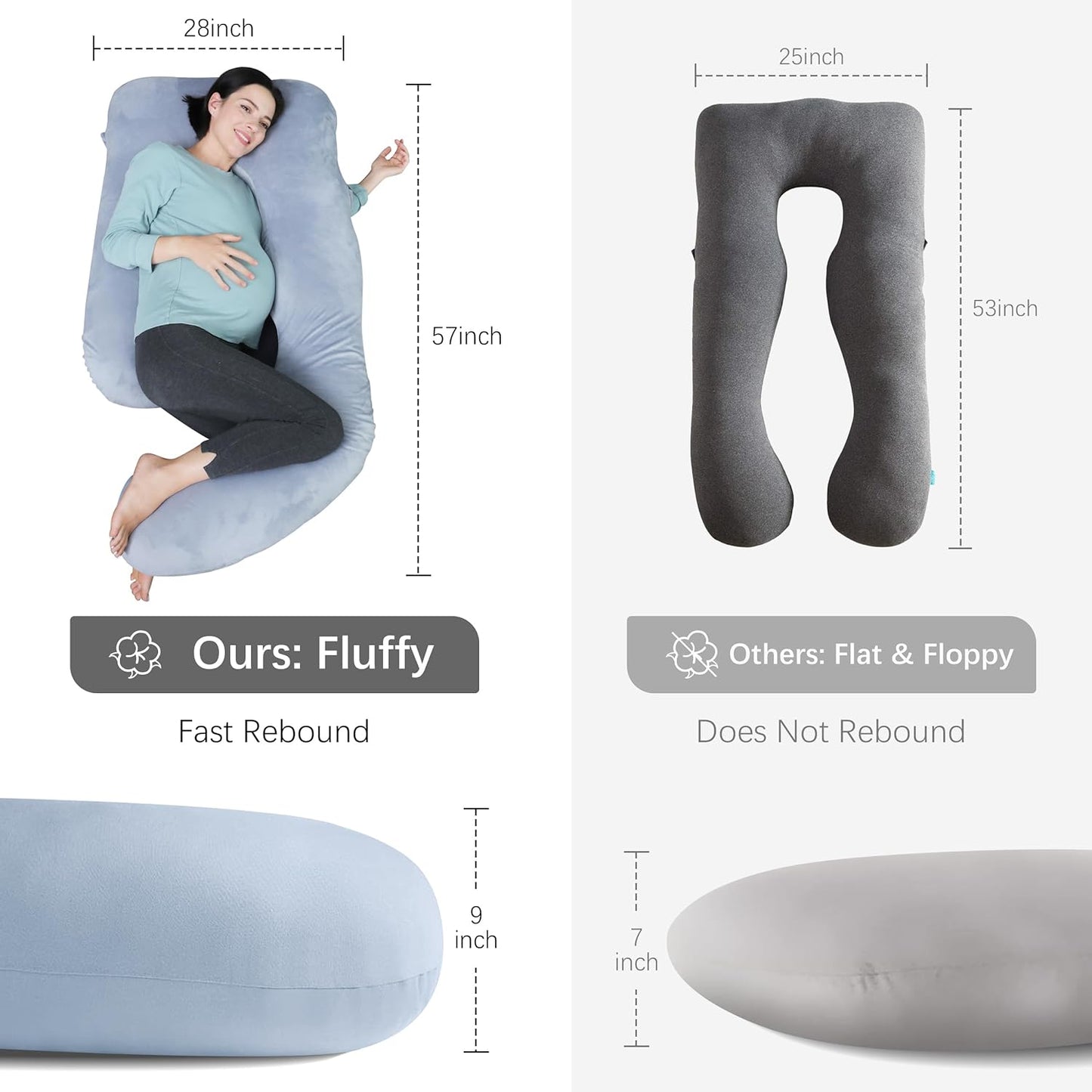 Pregnancy Pillows for Sleeping - U Shaped Full Body Maternity Pillow with Removable Cover - Support for Back, Legs, Belly, HIPS - 57 Inch Pregnancy Pillow for Women - Grey